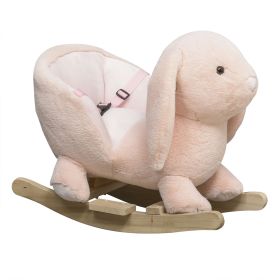 Rabbit Rocking Horse, Soft Plush Fabric & Wooden Base, Sound Feature, Cozy Ride-On Toy for Toddlers, Pink