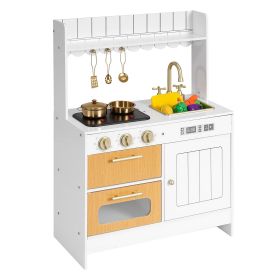 Play Kitchen for Kids, Wooden, Kids Kitchen Playset with Real Lights & Sounds, Food & Cookware Accessories, Pretend Play Toy Set, Sink, Oven, Sto