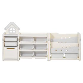 Kids Toy Storage with Bookshelf, 4-Tier Toy Storage Organizer with 10 Movable Plastic Bins, Kids Cubby Cabinet with Bookshelf for Study Room, Bed