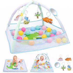 4-in-1 Baby Play Mat Gym with Fence, Ball Pit & Toys - Foldable Waterproof Tummy Time Mat