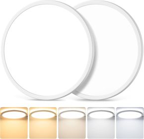 12 Inch 3200LM Dimmable LED Flush Mount Ceiling Lights, 2-Pack 24W Ceiling Light Fixtures, 2700K/3000K/4000K/5000K/6500K 5 Color in One