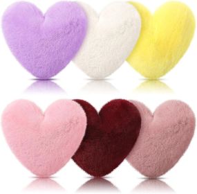 6 Pcs Faux Rabbit Fur Heart Pillows Fluffy Heart Throw Pillows Cute Couch Cushion Soft Decorative Throw Cushion for Bed Sofa Girls Women(12 x 11