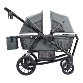 All-Terrain Stroller Wagon, 2 Seats Foldable Expedition 2-in-1 Collapsible Wagon Stroller, Includes Canopy, Parent Organizer, Snack Tray & Cup Ho