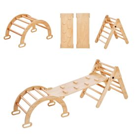 Pikler Triangle Set, 5 in 1 Toddler Climbing Toys Indoor Playground, Ramp, and Arch, Montessori Climbing Set with Triangle