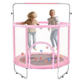 55" Kids Trampoline, 4.6FT Indoor Outdoor Trampoline, Mini Toddler Recreational Trampolinewith Safety Enclosure Net and Basketball Hoop