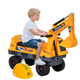 No Power 2 in 1 Ride On Excavator with Helmet and Claw, Construction Truck Set, Multi-Functional Digger with Storage, Light and Music, Yellow (Option: Yellow-590x355x280 mm)