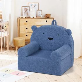 Bear-Shaped Kids Sofa, Teddy Fleece Foam Chair For Toddlers 3+, Portable Bear-Shaped Couch (Navy) (Option: Defaulttitle)