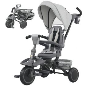 6 in 1 Kids Tricycle with Adjustable Push Handle, Removable Canopy, Reversible Seat, for 1-5 Years, Gray (Option: Gray-610x380x290 mm)