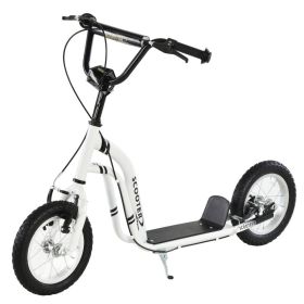 Youth Scooter Front and Rear Caliper Dual Brakes 12-Inch Inflatable Front Wheel Ride On Toy For Age 5+ - White (Option: White-900x445x160 mm)