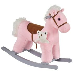 Kids Plush Ride-On Rocking Horse with Bear Toy, Children Chair with Soft Plush Toy & Fun Realistic Sounds, Pink (Option: Pink-650x260x500 mm)