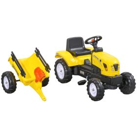 Kids Ride on Tractor with Back Trailer, Shovel & Rake, Horn, Pedal Go Kart for 3 Years Old, Yellow (Option: Yellow-810x420x360 mm)