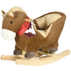 Baby Rocking Horse, Riding Horse, Plush Animal Rocker with Realistic Sound, Pedals for Ages 18-36 Months, Brown (Option: Brown-600x330x500 mm)