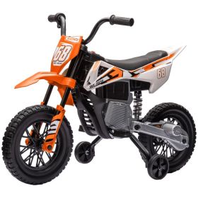12V Kids Electric Motorcycle w/ Twist Grip Throttle, Training Wheels, Rear Suspension & Music, Orange (Option: Orange-720x500x400 mm)