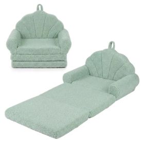 2-in-1 Flip Open Kids Sofa Lounger, Teddy Fleece Toddler Couch With Carry Handle For Ages 3+ (Green) (Option: Defaulttitle)