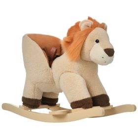 Baby Rocking Horse Lion with Sound, Plush Stuffed Rocking Animals, Wooden Rocking Horse with Seat Belt for 18-36 Months Boys and Girls Gift, Brow (Option: Brown-680x360x500 mm)
