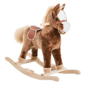 Kids Rocking Horse Plush Toddler Rocker Wooden Base Ride On Toy (Option: Brown-740x220x480 mm)