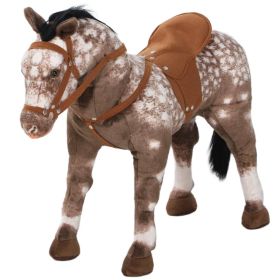 Kids Ride on Horse with Neighing Sound, Saddle for Ages 3-8 (Option: Brown-770x280x620 mm)