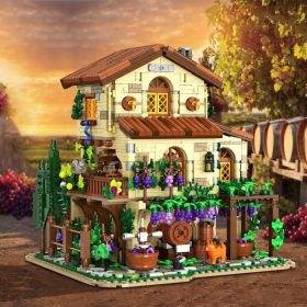 Winery Chateau House Building Set With Lights, Vineyard Castle Construction Model Home Decor, Vine Estate Autumn Cabin Building Block Kit, Birthd (Option: 1826pcs)