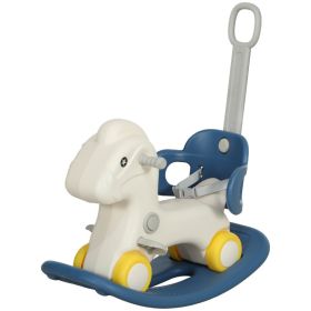 4 in 1 Rocking Horse for Toddles 1-3 Years with Detachable Push Handle & Balance Board, Blue (Option: Blue-750x300x490 mm)
