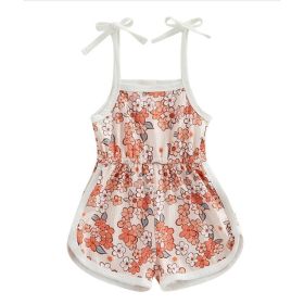 Toddler Baby Girl Clothing,floral Jumpsuit With Tie Up,jumpsuit Baby, Suspender Game Set (Option: Pink-120)