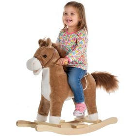 Rocking Horse Plush Animal on Wooden Rockers, Baby Rocking Chair with Sounds, Moving Mouth, Wagging Tail, Brown (Option: Brown-650x230x450 mm)