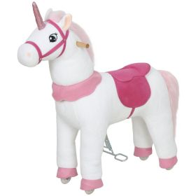 Ride on Unicorn Toy for Kids 4-7 Years, 37.8 Inch Plush Baby Rocking Horse with Wheels, No Battery Required, White (Option: White-590x320x650 mm)