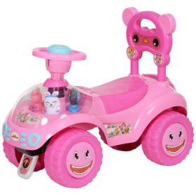 Foot to Floor Toddler Push Car w/ Horn, Light, Music, Anti-Over-Backwards Device & Underseat Storage, Pink (Option: Pink-620x270x285 mm)