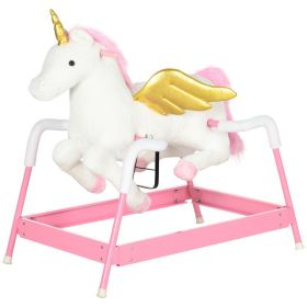 Kids Spring Rocking Horse Unicon, Ride on Horse for Girls and Boys with Animal Sounds, Plush Animal Ride-on Toy with Soft Feel, Interactive Toy f (Option: Pink-830x280x500 mm)