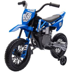 12V Kids Electric Motorcycle w/ Twist Grip Throttle, Training Wheels, Rear Suspension & Music, Blue (Option: Blue-720x500x400 mm)