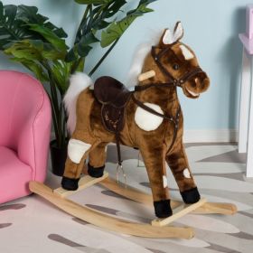 Kids Metal Plush Ride-On Rocking Horse Chair Toy With Nursery Rhyme Music - Dark Brown (Option: Pink-780x210x530 mm)