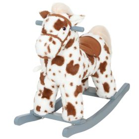 Rocking Horse, Animal Rocker with Rabbit Toy and Realistic Neigh for Toddlers, Soft Filling Ride on Pony, Brown (Option: Brown-500x260x450 mm)