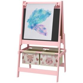 Art Easel for Kids with Paper Roll, Blackboard, Whiteboard, Storage, Pink (Option: Pink-630x90x475 mm)