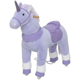 Ride on Unicorn Toy for Kids 4-7 Years, 37.8 Inch Plush Baby Rocking Horse with Wheels, No Battery Required, Purple (Option: Blue-590x320x650 mm)