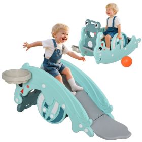 3-in-1 Kids Portable Slide Rocking Horse Toy with Basketball Hoop for Age 1.5-3 Boys and Girls, Mint Green (Option: Green-800x190x410 mm)
