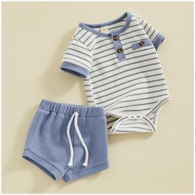 Baby Boy Summer Clothes Button Short Sleeve Romper Bodysuit Shorts Set Infant Soft Waffle Outfit (Option: 80)