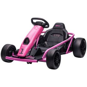24V Electric Go Kart for Kids, Drift Ride-On Racing Go Kart with 2 Speeds, for Boys Girls Aged 8-12 Years Old, Pink (Option: Pink-1165x580x300 mm)