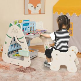 3-In-1 Double Sided Magnetic Dry-Erase Board with Stool and Flipped Writing Desktop (Color: Navy)