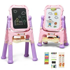 Height Adjustable Kids Art Easel Magnetic Double-Sided Board (Color: Pink, Select: Double-Sided Board)