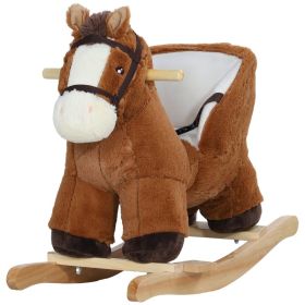 Baby Rocking Horse, Kids Ride-on with Sound, Wooden Base & Safety Belt for Ages 18-36 Months, Brown (Option: Brown-680x340x450 mm)
