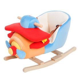 Kids Rocking Horse, Wooden Plush Ride-on Plane Chair Toy with Lullby Song and Seat Belt for 18 Month + (Option: Multi Color-610x330x450 mm)