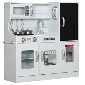 Pretend Play Kitchen, Kids Kitchen Playset with Play Phone, Chalkboard, Towel Rack & Ice Maker for 3-8 Years White (Option: White-900x340x180 mm)