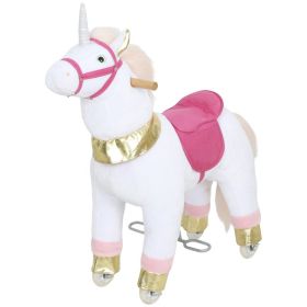 Ride on Unicorn Toy for Kids 3-5 Years, 29.5 Inch Plush Baby Rocking Horse with Wheels, No Battery Required, White (Option: White-520x260x500 mm)